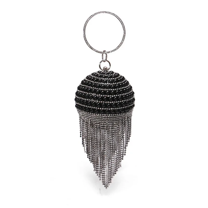 Luxy Moon Black Round Pearl Glitter Clutch Bag Front View