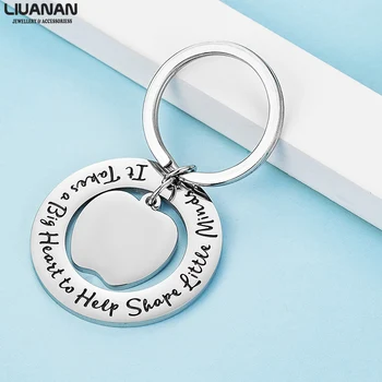 

Love Apple Charms Keychain Teacher Keyring Jewelry Teacher's Day Gifts For Teachers Key Chains Rings Holder Stainless Steel