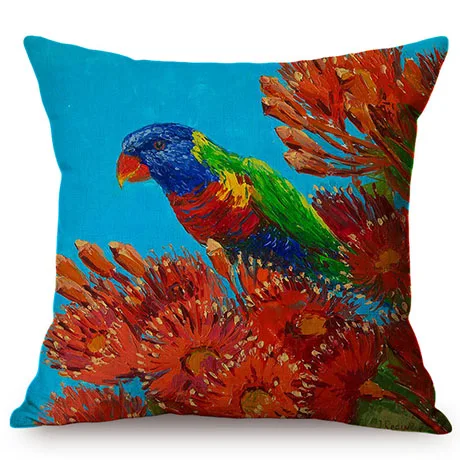 Parrot Nordic Watercolor Art Luxury Home Decorative Sofa Throw Pillow Case Colorful Charming Bird Cotton Linen Car Cushion Cover K103-7