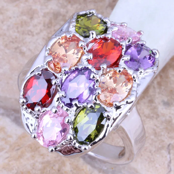 Женское посеребренное кольцо Royal Multigem Green Peridot Размер 6 / 7 8 9 R1277 | Украшения и
