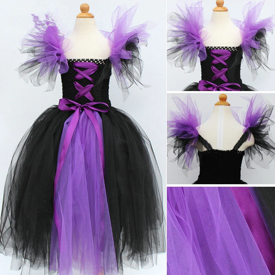 Maleficent Evil Queen Girls Halloween Tutu Dress Children Cosplay Witch Costume Fancy Kids Girl Birthday Party Princess Dress 