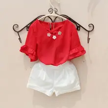 3-15 лет летние детские для малышей и подростков детская блузка для девочек шифон Цветочные короткий рукав для девочек Топы корректирующие и Блузки для малышек Рубашки для мальчиков для детей jw2141