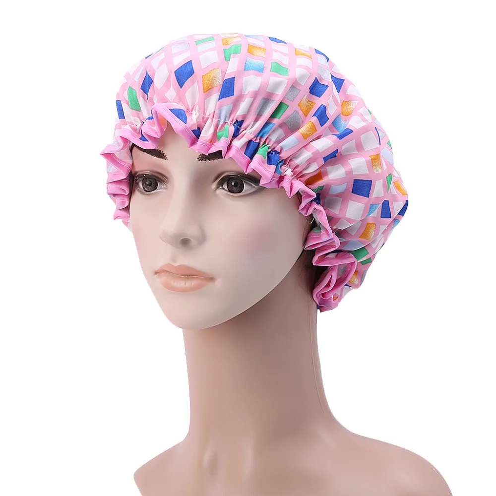 Double Waterproof Layers Hair Cap Fashion Design Bathing Shower Caps