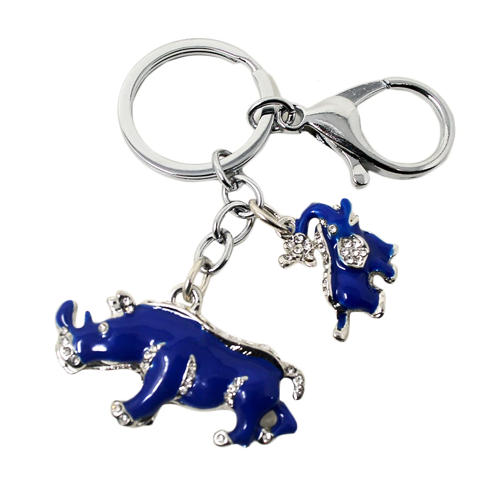 

New Arrival Alloy Rhinestone Keychain Blue Elephant Rhinoceros Protection Key Chains