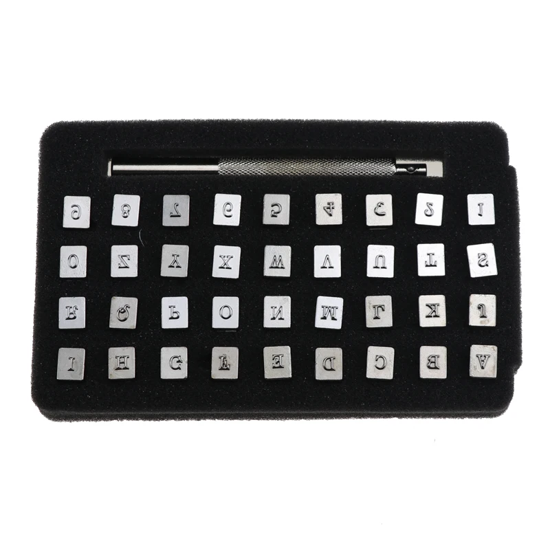 36 piece steel alphabet number stamp punching set for handmade leather stamps craft tools easy fun