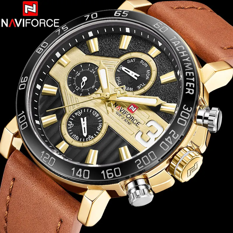 

NAVIFORCE Mens Watches 2018 Luxury Leather Waterproof Quartz Sport Watch Men 24 Hour Luminous Analog Military Clock Reloj Hombre