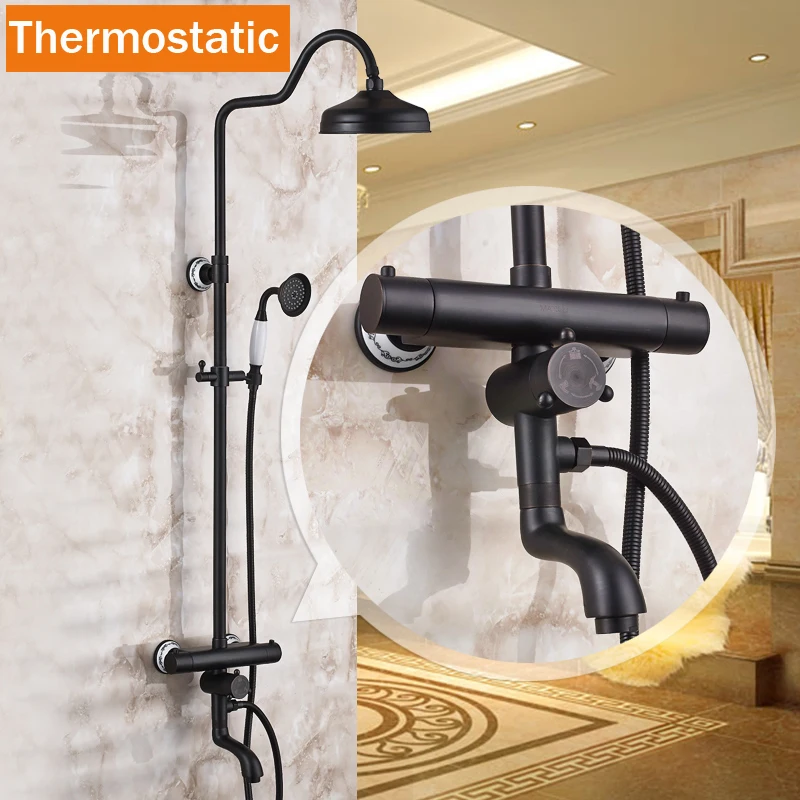 2016 Newly Thermostatic Mixer Shower Set Dual Handle 8 Rainfall Tub Shower Faucet with Handheld Shower
