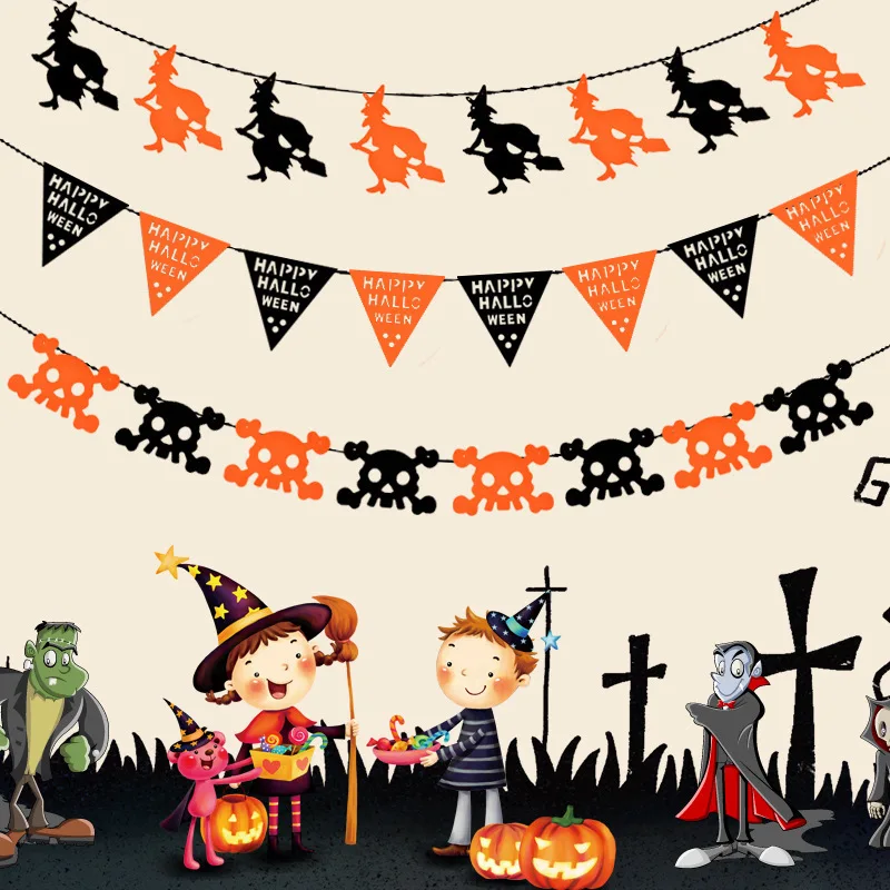 

Halloween party decoration supplies non-woven pull flower pumpkin bat taro spider web banner decoracion de fiestas y eventos