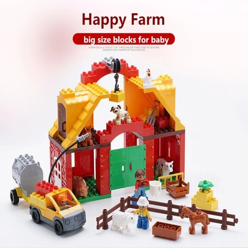 2 комплекта большой размер большие кирпичи Happy Farm Happy Zoo животные строительные блоки совместим с Duplo Фигурки игрушки для детей подарок