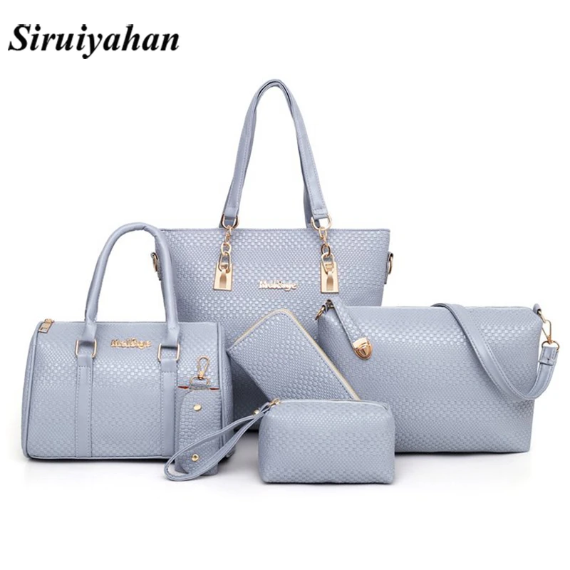 Women 6 Pcs/Set Handbags Pu Leather Shoulder Bags Casual Tote Bag Tassel Metal Handle Designer Composite Messenger Bag Purse Sac Women 6 Pcs/Set Handbags Pu Leather Shoulder Bags Casual Tote Bag Tassel Metal Handle Designer Composite Messenger Bag Purse Sac