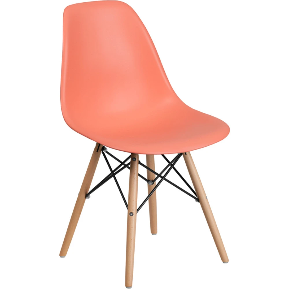 Elon Series Peach Plastic Chair with Wood Base