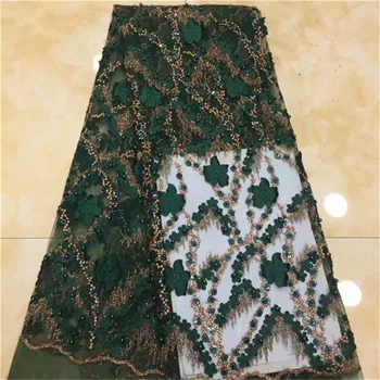 

Nigerian Lace Fabrics 5yard 3D Sequins lace fabric net lace fabric 2019 Sequins green lace fabric for haute couture dress