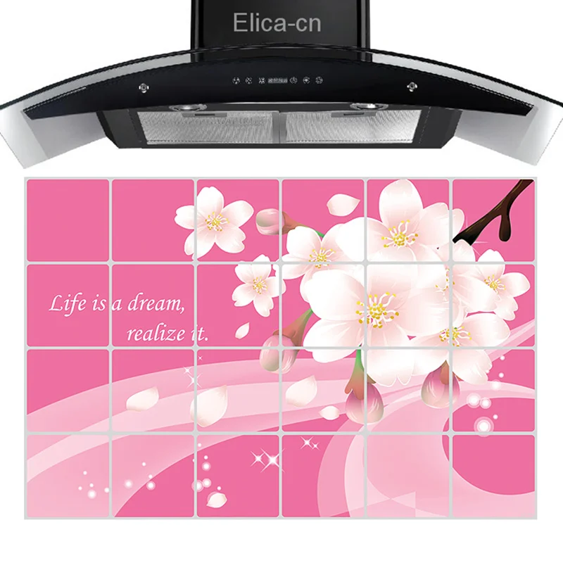 Waterproof Aluminum Foil Kitchen wall stickers Home Decor tile decoration cabinet stickers Flowers Ocean Seagulls