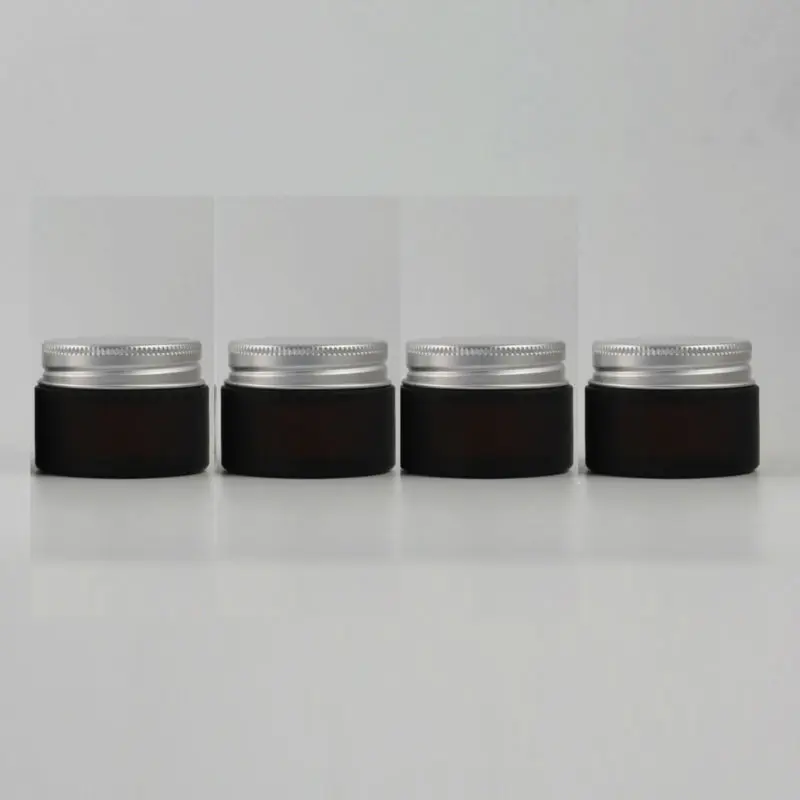 

30pcs wholesale 30g amber frosted glass cream jar with silver aluminum lid, 1 ounce cosmetic jar for eye cream,30g glass bottle