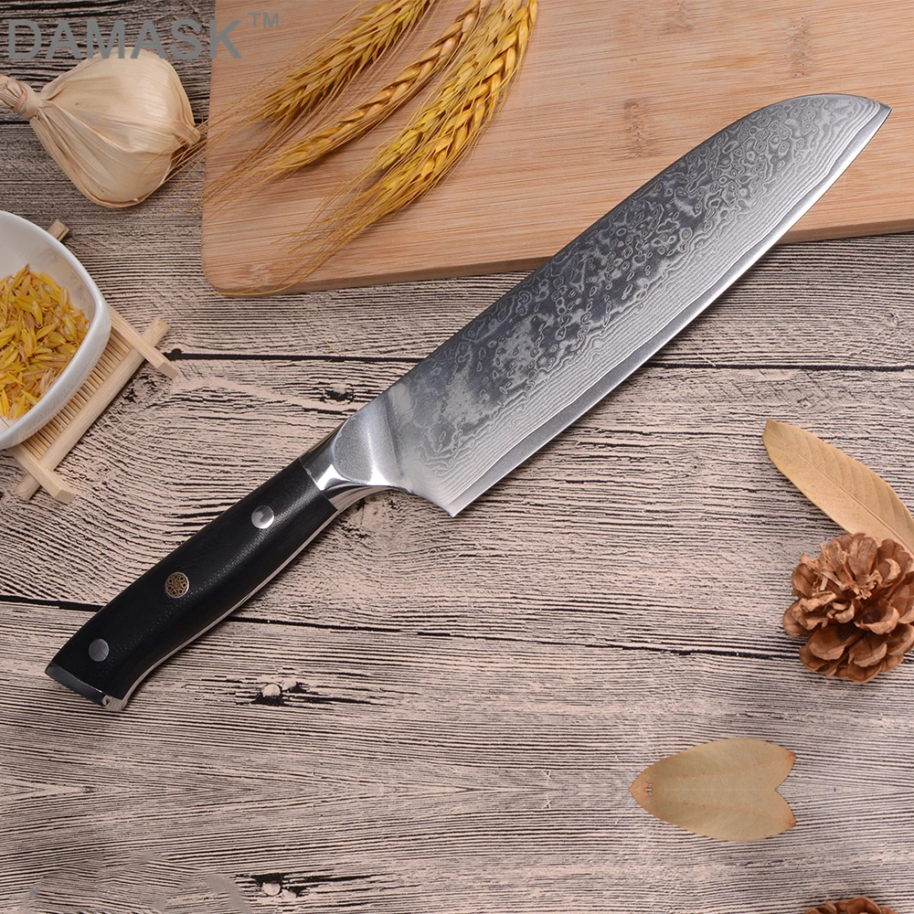 DAMASK японский VG10 дамасский стальной кухонный нож 7 дюймов нож Santoku G10 Ручка дамасский нож красивый узор кухонные инструменты