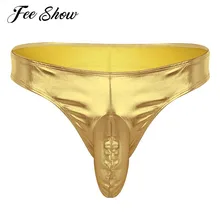 Feeshow гей мужские трусы нижнее белье блестящие с мокрым эффектом Искусственная кожа сисси дуга Чехол Бикини с заниженной талией трусики нижнее белье