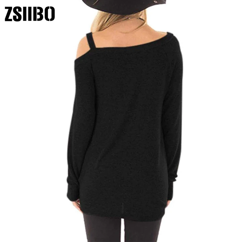 ZSIIBO осенне-зимняя Футболка женская футболка с открытыми плечами футболка с длинными рукавами туника с узелком спереди Прямая поставка