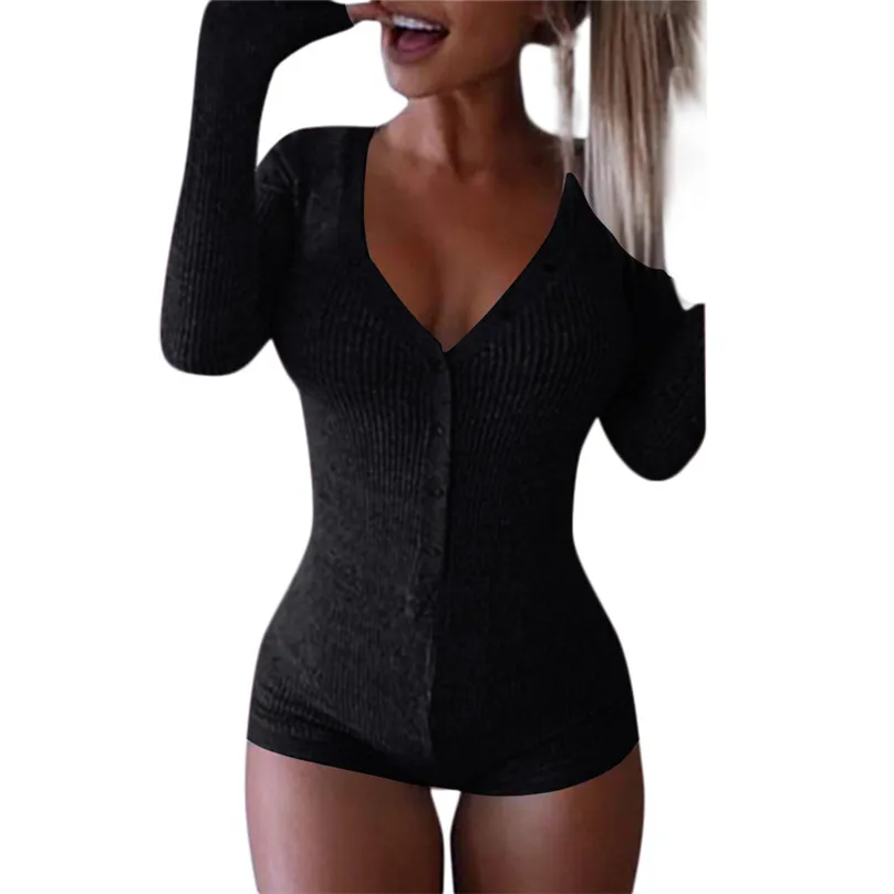 Sexy Bodysuits Womens V Neck Bodysuit Stretch Long Sleeve Jumpsuit Shorts Pants Playsuit Slim Jumpsuit #3f21 (12)
