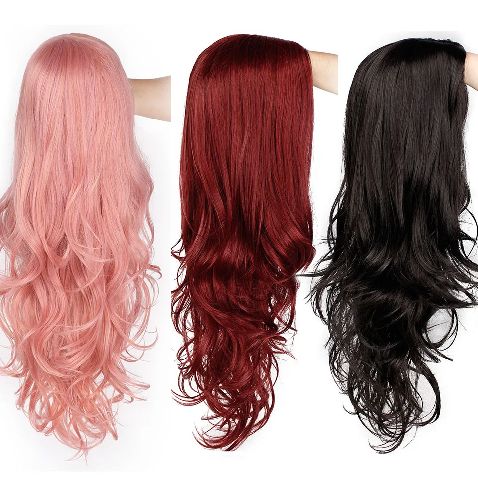 Peluca sintética ondulada roja larga para Mujeres Negras/blancas pelo de alta densidad Peluca de pelo sin pegamento para Cosplay AISI pelo Peluca sintética ondulada roja larga para Mujeres Negras/blancas pelo de alta densidad Peluca de pelo sin pegamento para Cosplay AISI pelo