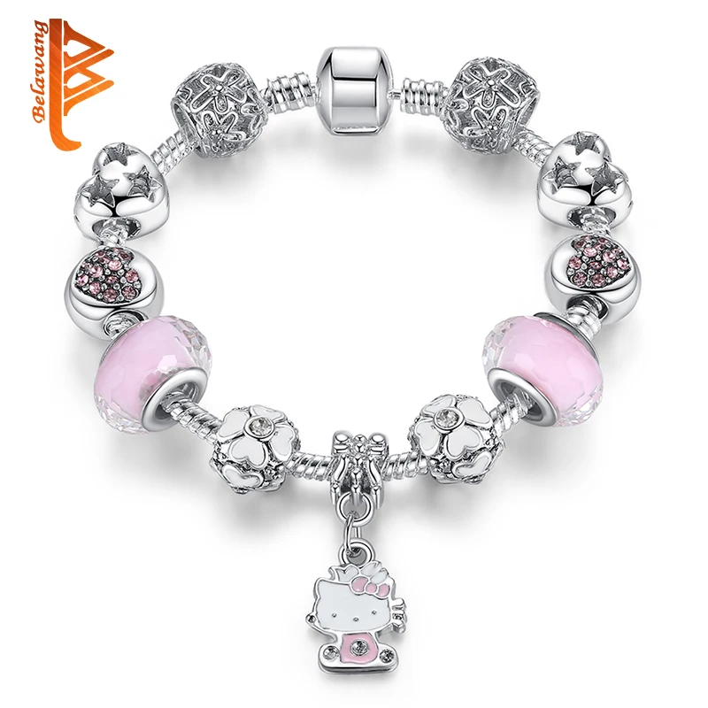 

BELAWANG Trendy Children Cat Charm Bracelet for Kids Girl Murano Glass Beads Bracelet For Women Ladies DIY Fashion Jewelry