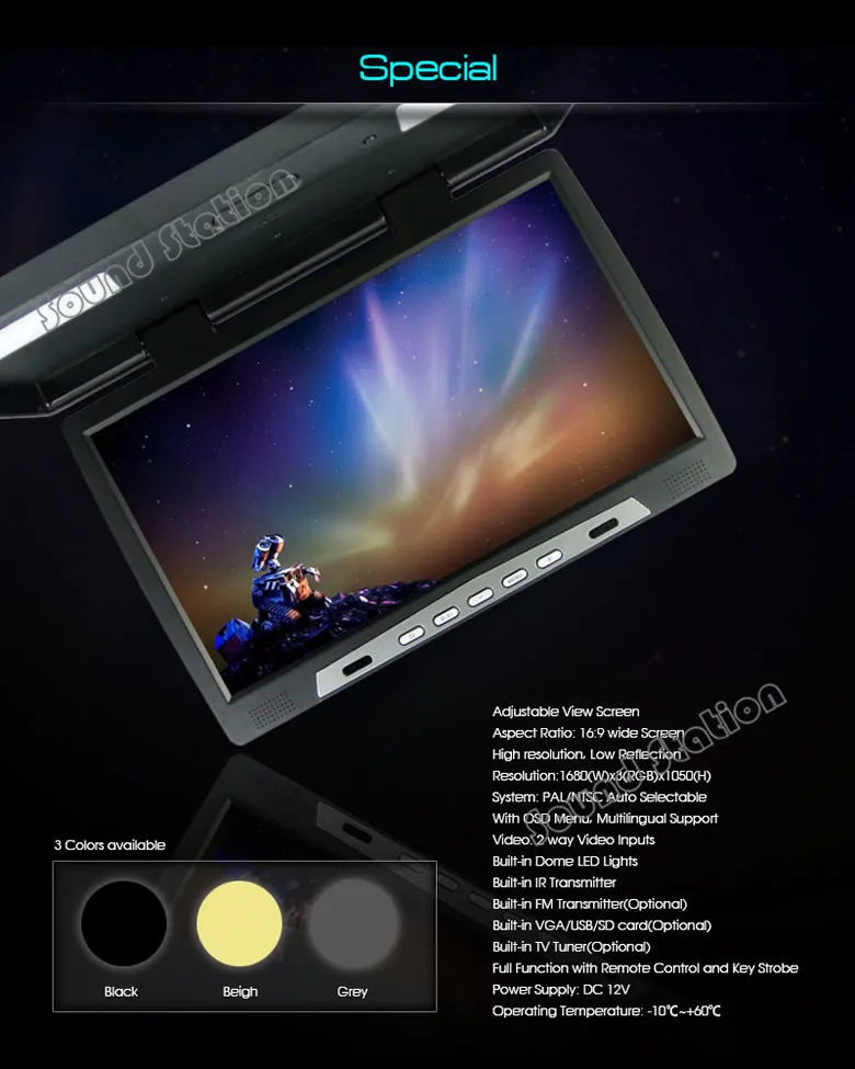 

19 '' Inch HD All In One Car Flip Down Auto Overhead Ceiling TFT LCD Monitor Bus AD Roof Mount Player For Coach Truck