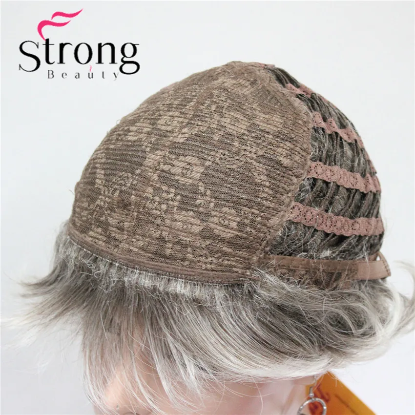 E-7125 #48T New Short Wig Wavy Curly Grey Mix Brown Women's Synthetic Hair Full Wig Thick (7)