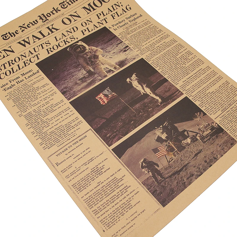 Dlkklb Аполлон 11 Луна посадки Нью-Йорк Таймс Винтаж Плакат крафт-бумага ретро детская комната украшения стикер 51x35,5 см