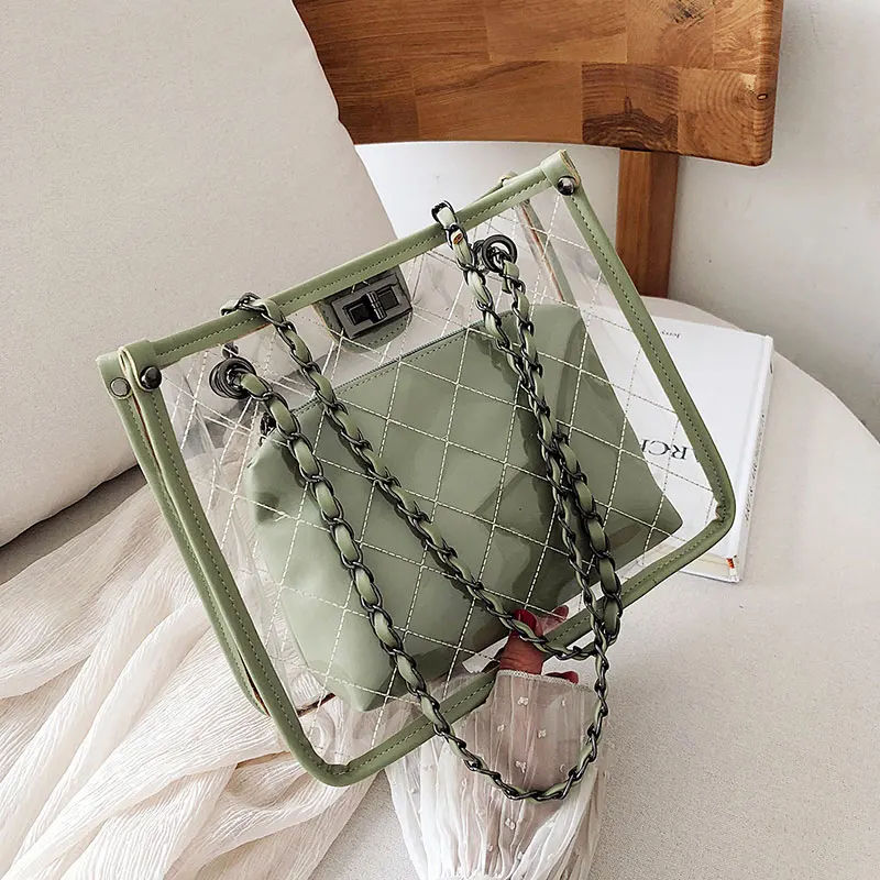 

Girl 2019 New Korean Edition Westernized Single Shoulder Slant Baggage Fashion Baitao Chain Transparent Jelly Bag
