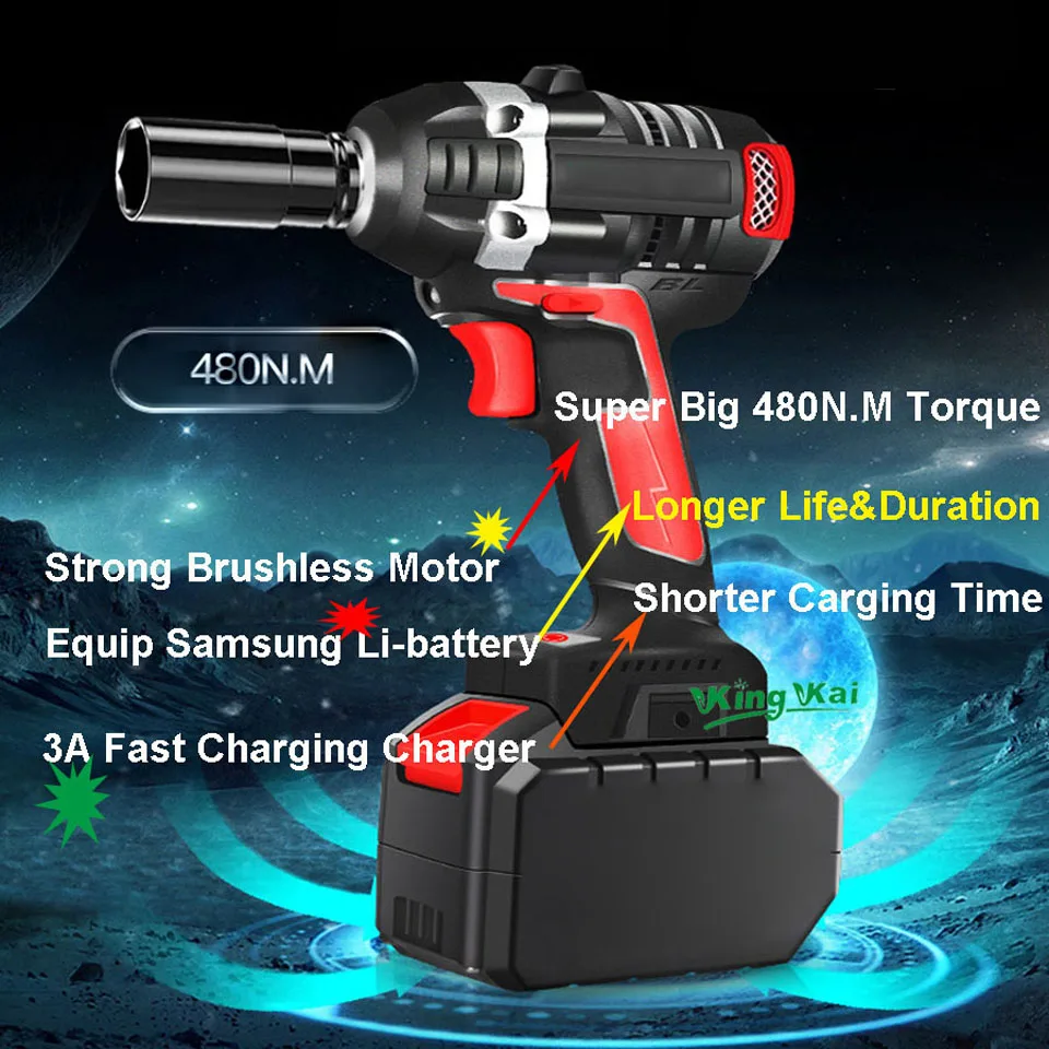 480N/M бесщеточный длительность беспроводной большой крутящий момент 1/2 " литиевых samsung батарея Электрический ударный га