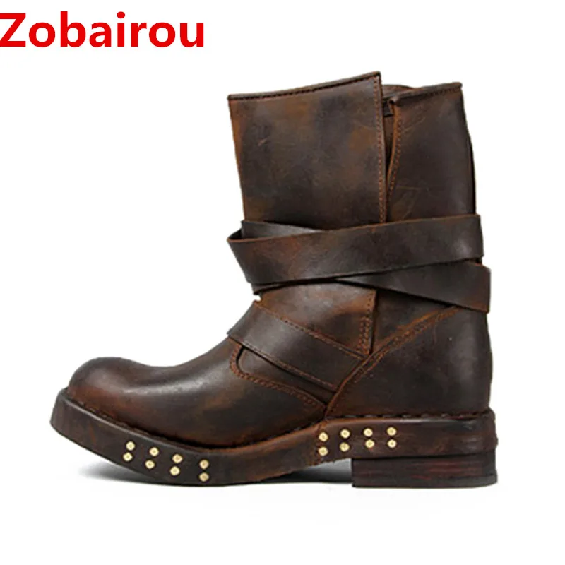 Zobairou chaussure Femme, женские ботинки кожаные чулки с заклепками для дождливой погоды армейские ботинки в стиле панк Верховая езда сапоги ковбойские сапоги Размер 12