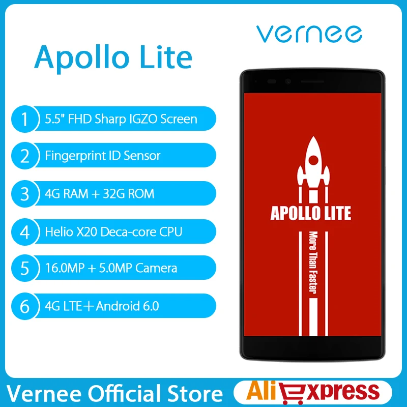 Vernee Apollo Lite мобильный телефон Android 6.0 MT6797 Дека Core 5.5 Дюймов Основная Камера 16MP 4 Гб + 32