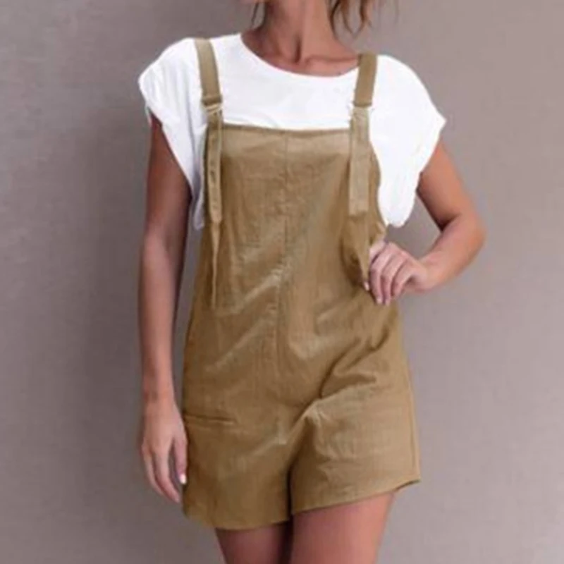 Womens Rompers Jumpsuit Summer Sexy Strap Overalls Casual Pockets Loose Sleeveless Backless Short Playsuits