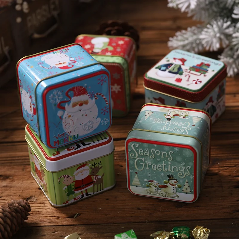 Ruipunuosi Embossing Christmas Tinplate Empty Tins Candy Cookie Gift Storage Container Holiday Decorative Box 