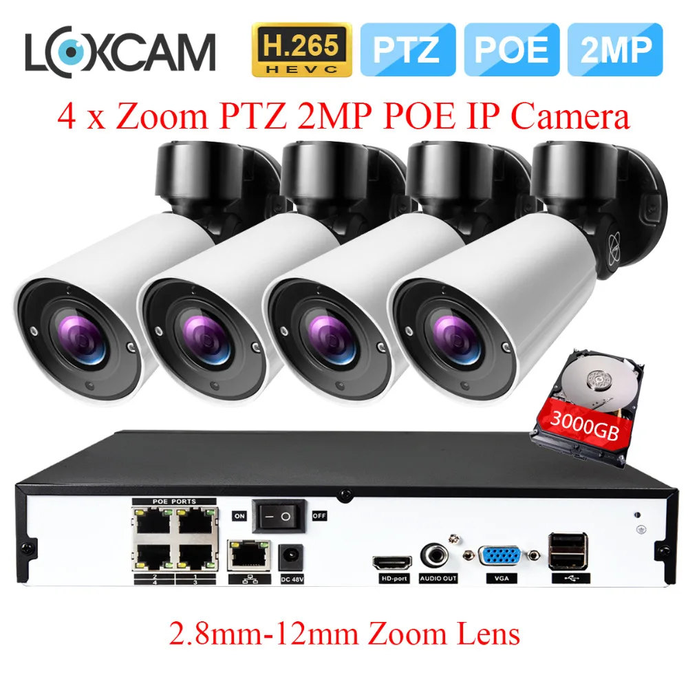 H.265 камера видеонаблюдения ptz Системы 4CH 5MP POE NVR Kit 4 шт. 2MP 4xzoom 2 8 12 мм безопасности на
