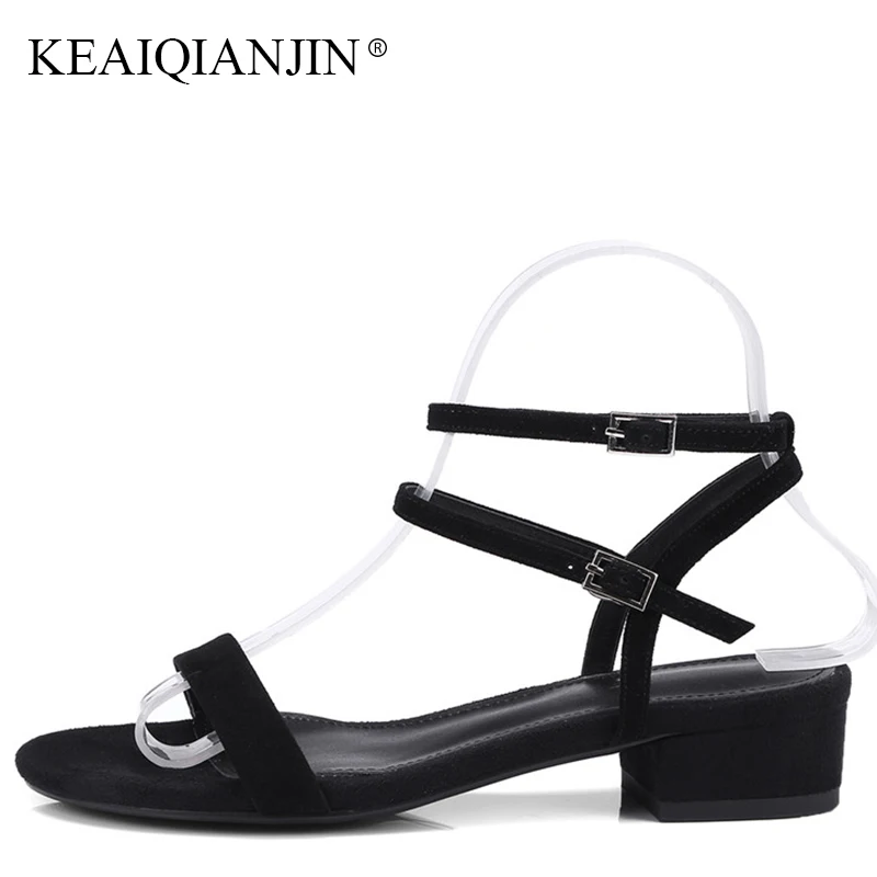 

KEAIQIANJIN Woman Genuine Leather Open Toe Sandals Fashion Sexy Black High Heeled Shoes Plus Size 40 Apricot Peep Toe Sandals