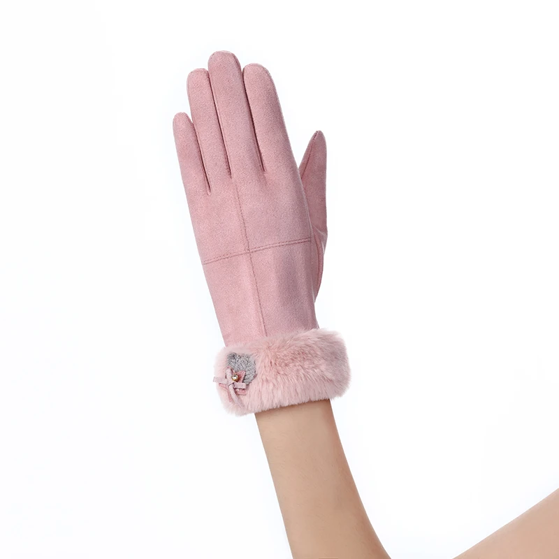 Зимние женские однослойные плюшевые Наручные Теплые кашемировые полный палец варежки женские замшевые перчатки для вождения с сенсорным экраном 82A