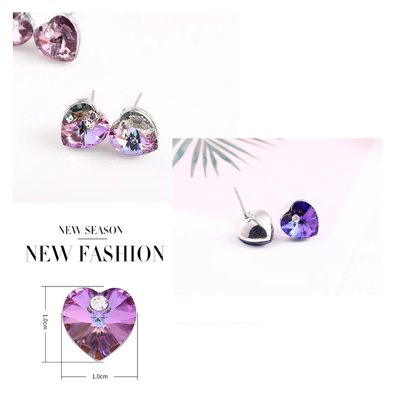 Женские серьги гвоздики с кристаллами Swarovski классические серебряного цвета в