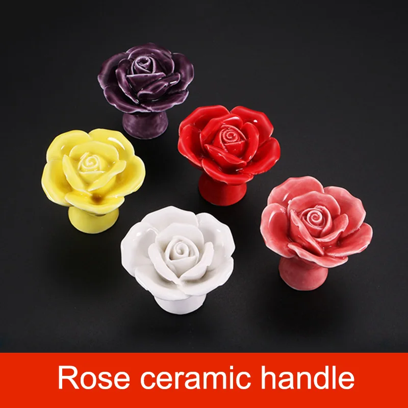 

New Flower Rose Door Knobs Floral Vintage Ceramic Kitchen Pull Handle Knob Home Cupboard Drawer Knobs WWO66