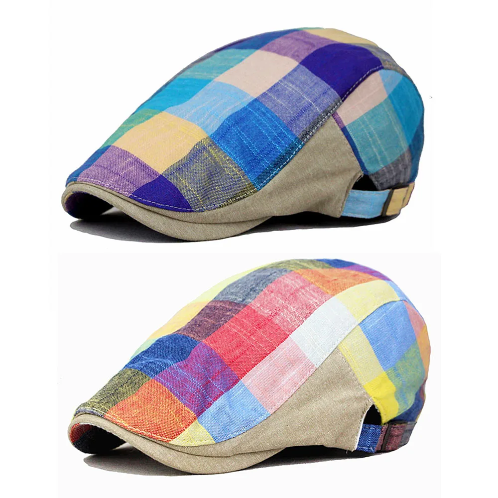 

Men Colorful Plaids Checks Cap Driving Golf Peaked Flat Cabbie Newsboy Beret Hat HATCS0005