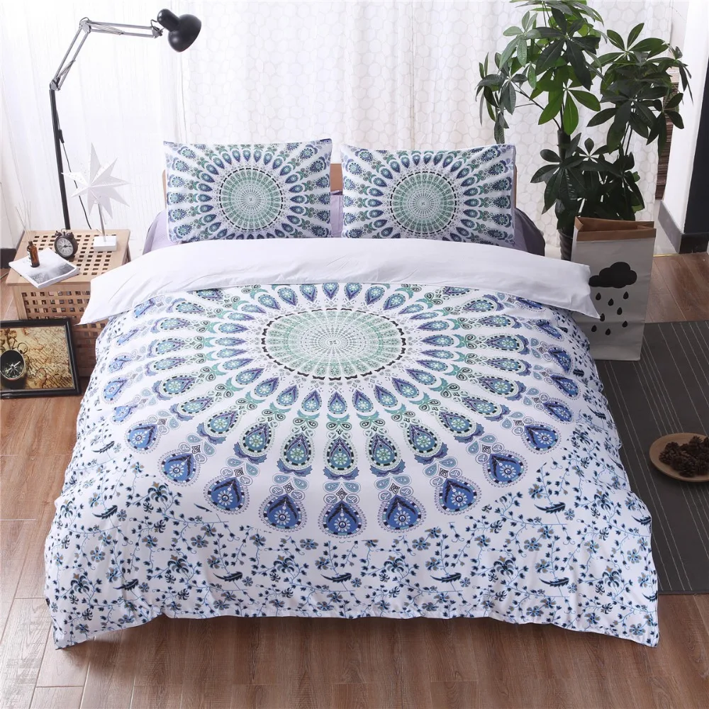 Cilected Bohemian Bedding Set Purple White Blue Mandala Duvet