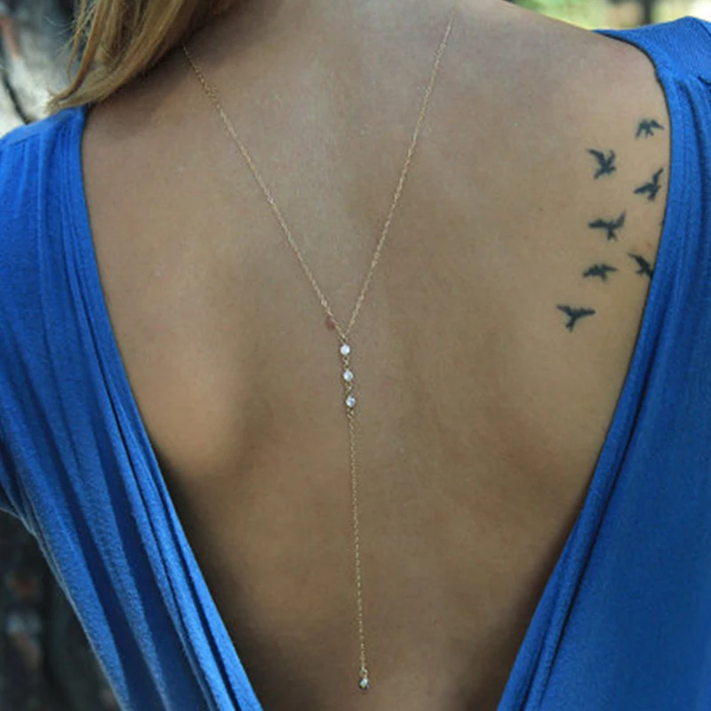 

Wedding Back Necklace, CZ Crystal Lariat Necklace Gold Drop Necklace For Women Body Necklace XL070
