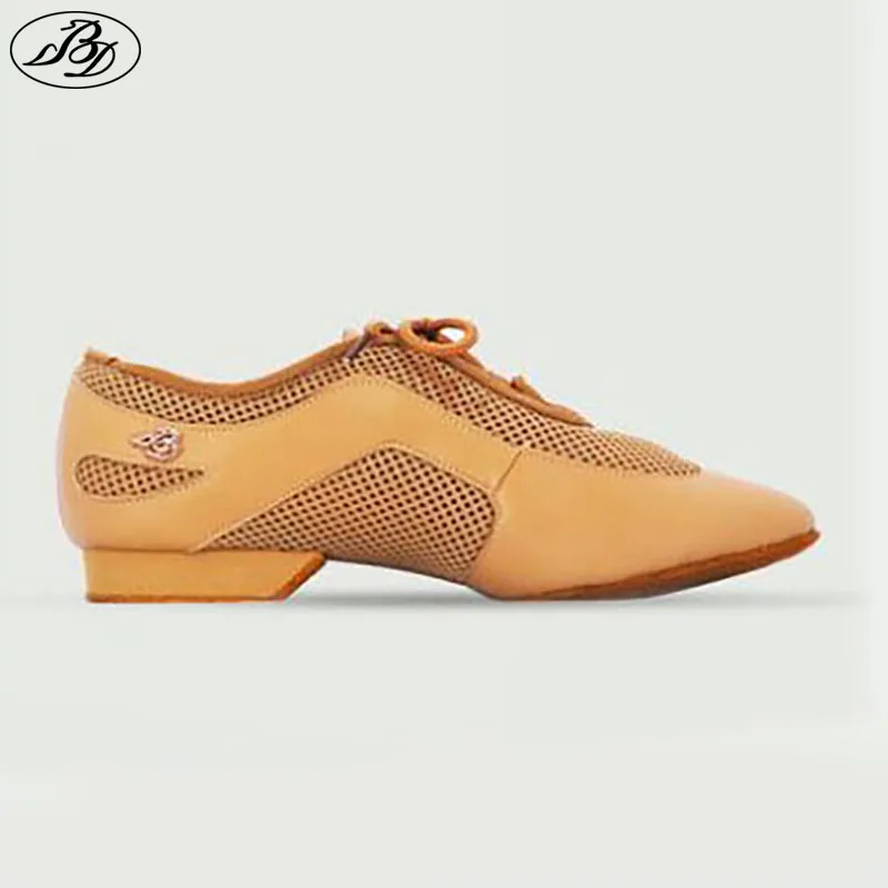 

Women Teaching Dance Shoes AM2 Low Heel Latin Standard Training Split Sole Genuine Leather Elastic Mesh Fabric Dancing Shoe