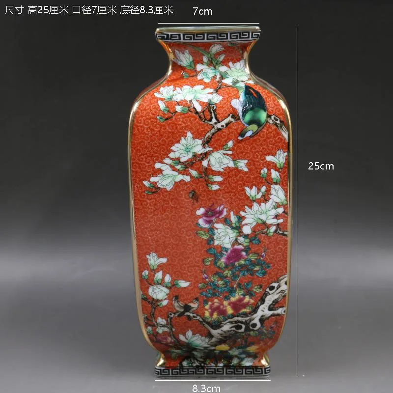 Цзиндэчжэнь Античная керамическая покрытая эмалью ваза квадратные вазы цветы и птицы узор Древний Мин и Цин фарфор