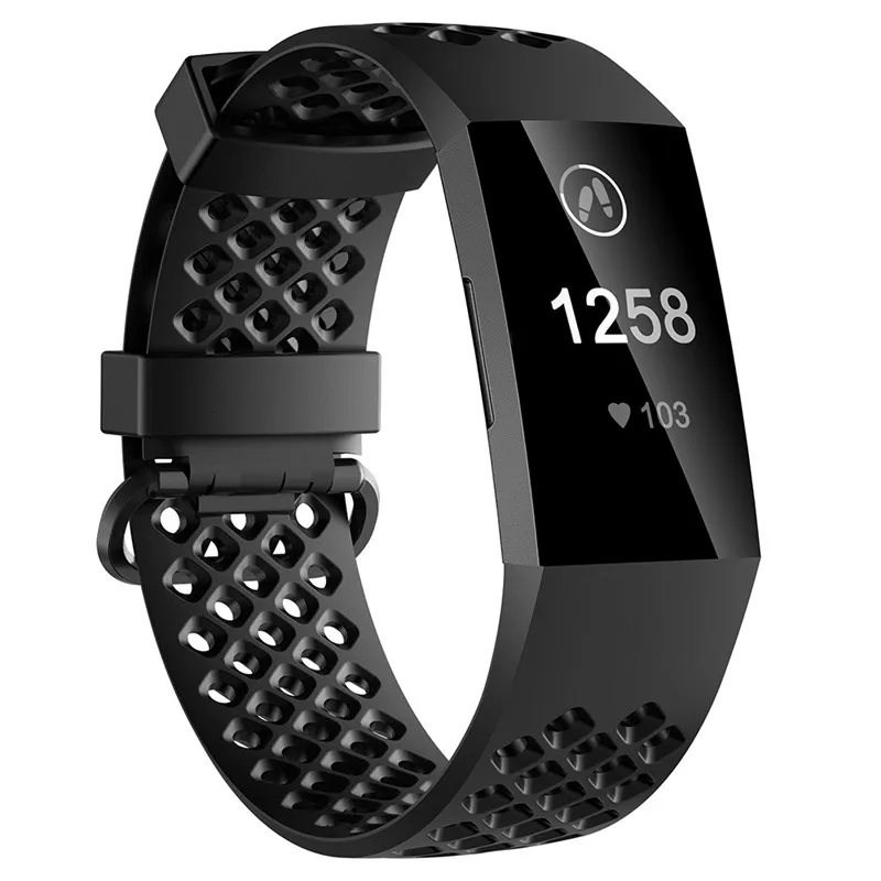 Фитнес-браслеты для Fitbit Charge 3 дышащий силиконовый ремешок на запястье спортивный браслет для активного отдыха умный аксессуар - Цвет: Black