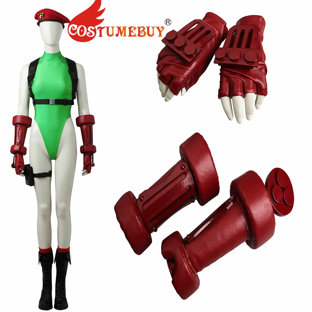 CostumeBuy игра Cammy белый косплей перчатки нарукавники костюм для взрослых женщин на Хеллоуин красные перчатки Bracers реквизит L920