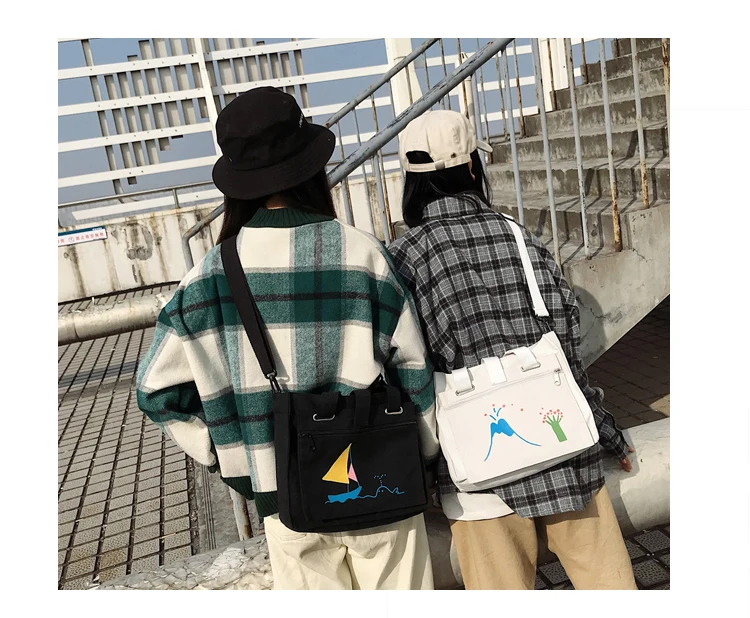 Menghuo Women Canvas Handbag Cartoon Printed Shoulder bag Female Large Capacity Ladies Beach Bag Women Canvas Tote Shopping New _34_05