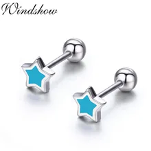 Милые пятиконечная звезда 925 пробы серебряные гвоздики обратно серьги для Для женщин девочек Для детей Jewelry Orecchini Aros Aretes