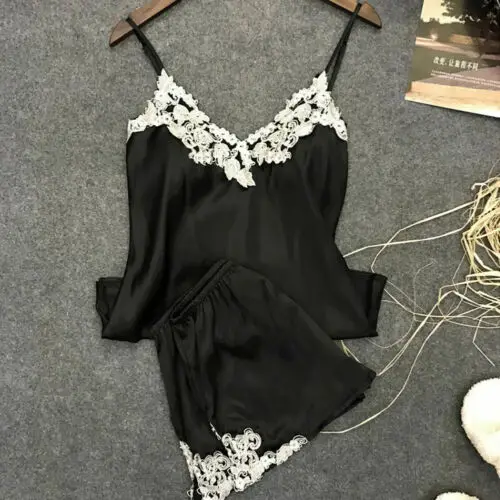 

Women Sexy Lace Patchwork V Neck Fashion Comfortable Lingerie Nightwear Underwear Babydoll Top+Short Pants Sleepwear