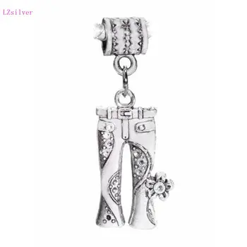 

50pcs Zinc Alloy Jeans Floral Flower Hippie Pants 1960's Charm Pendants Bead for European Bracelet 45mm x 15mm A01563