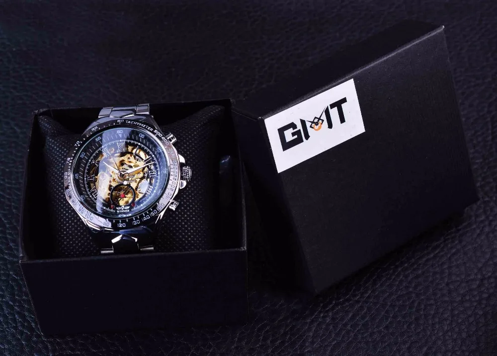 Winner-Reloj de pulsera de acero para hombre, accesorio masculino con movimiento dorado, reloj mecánico de pulsera automático de marca superior de lujo, a la moda - Imagen 6
